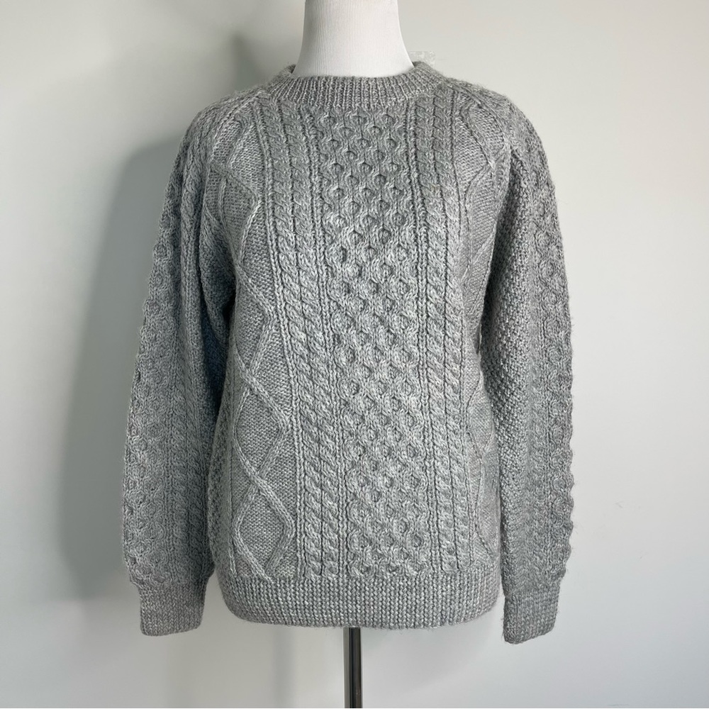 Vintage Maine Bay Thick Cable Knit 100% Wool Hand Knitted Fisherman Sweater - Picture 4 of 16